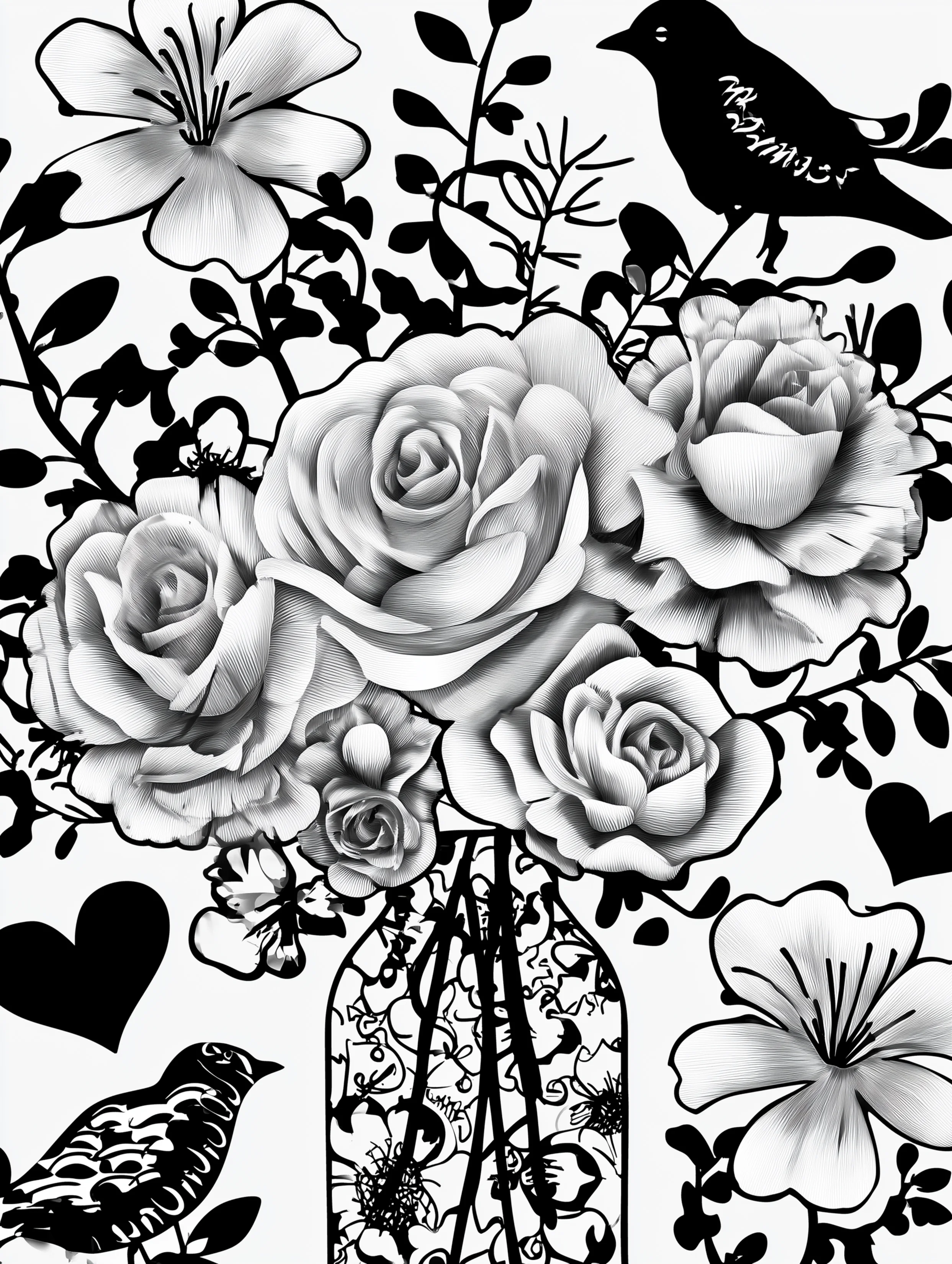 Free printable rose coloring page for adults featuring roses in a glassy vase
